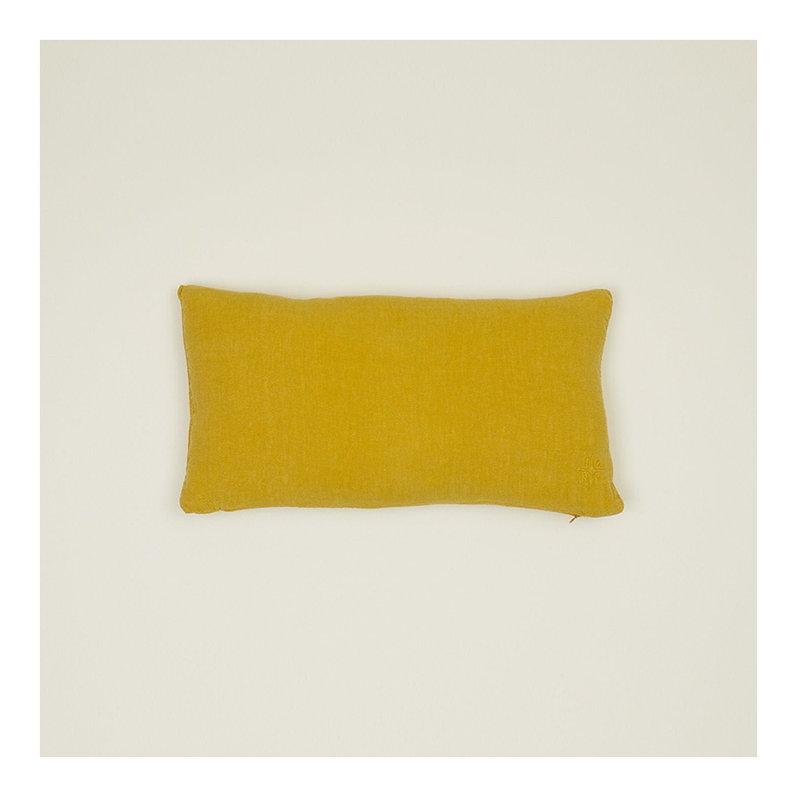 Simple Embroidered Linen Throw Pillow, Mustard, Square 22"