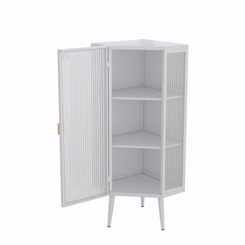 Armoire, porte en verre, porte en verre, trois niveaux avec portes trempées et tablettes de rangement, Blanc