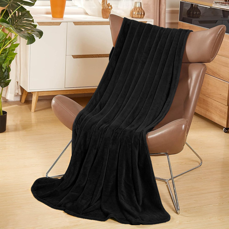 Abiram Plain Weave / Muslin Throw Blanket, 200cm x 150cm, Black