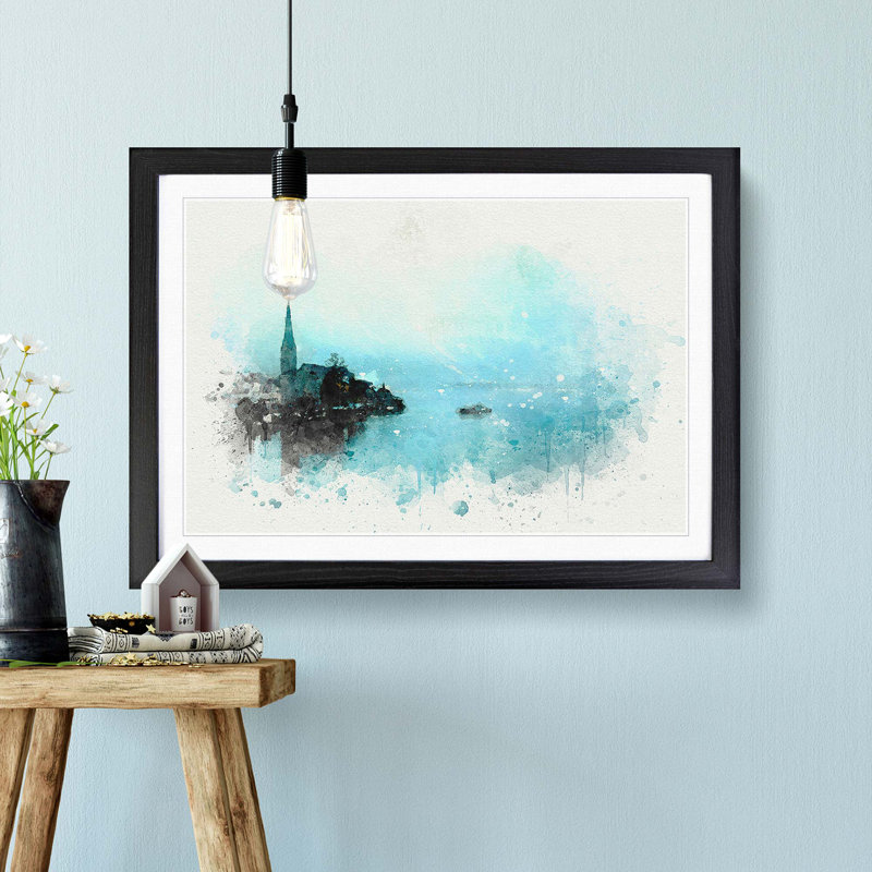Boat in Hallstatt Austria in Abstract - Picture Frame Graphic Art Print, 48cm H x 65cm W x 2cm D, Black Framed