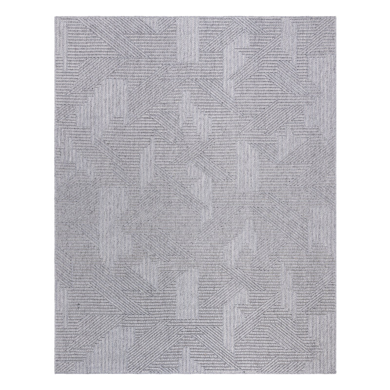  High-Low Loop Pile Indoor Area Rug, Silver Gray Modern Geometric Polyester Rug for Living Room & Bedroom – Nylah Devyn
