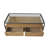 Nickalls Wooden 1 Shelf Brown Coffee Table with 2 Cane Front Drawers and Gray Metal Frame