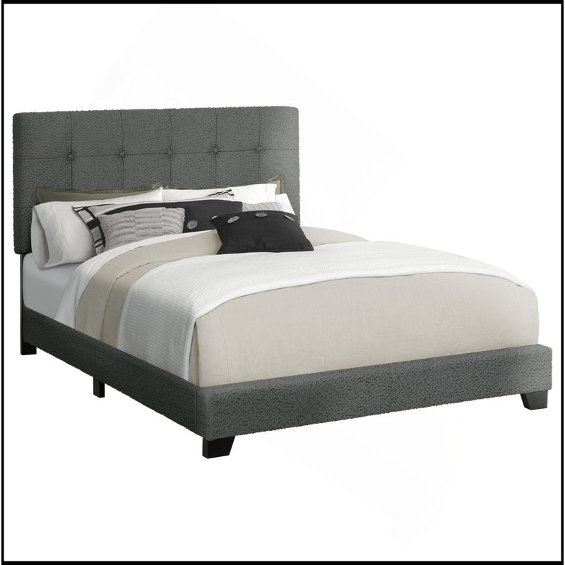 Lit, chambre à coucher, cadre seulement, grand lit, tapissier, boucle gris foncé, transitionnel, Grand lit