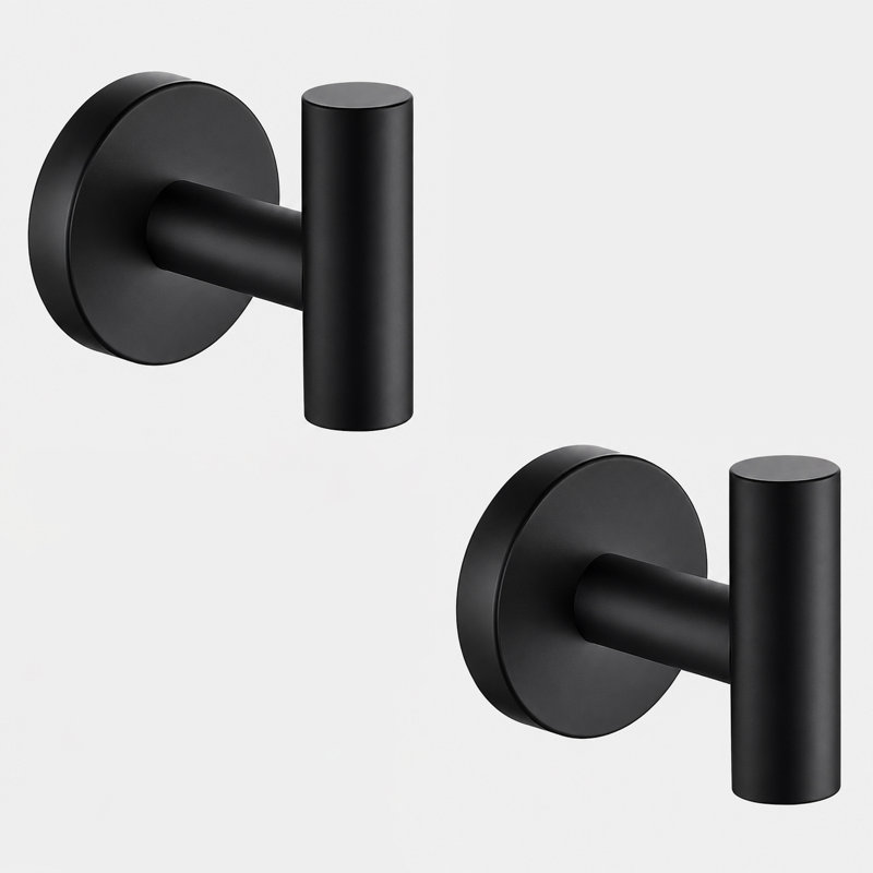 Wall Mounted Towel Hooks Bathroom Towel Hooks, Matte Black, 2