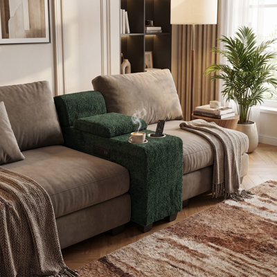 Table d'appoint de cinéma maison avec 2 porte-gobelets, port de chargement USB et tiroir de rangement