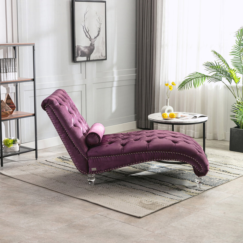 Chaise longue capitonnée à boutons avec coussin pour le bureau de la chambre à coucher, Purple