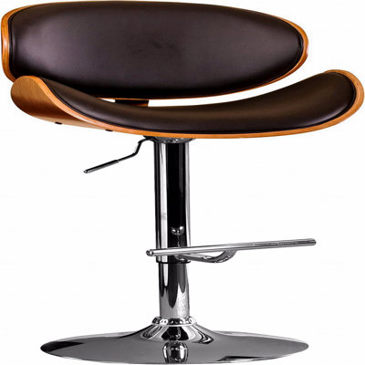 Accent Stool  - Modern Style Contemporary Swivel Function Walnut Bentwood Lift Adjustable Height Bar  With Curved Seat And Back (Black)