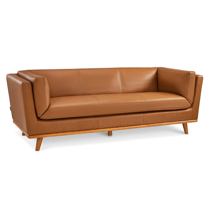 88'' Italian Top-Grain Genuine Leather Sofa with Solid Wood Frame, Tan