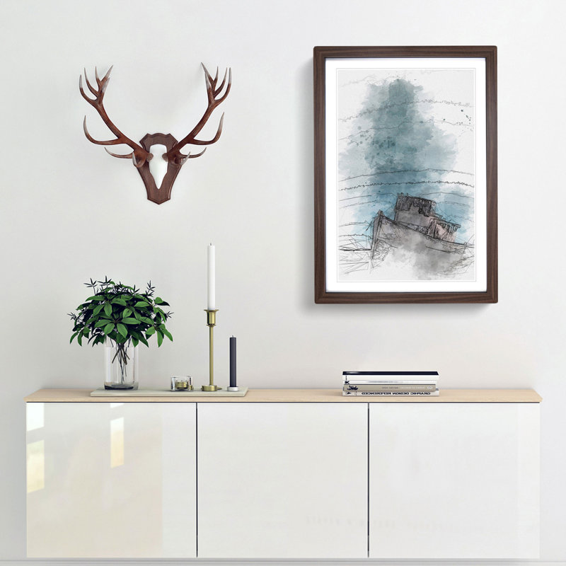 Stranded Boat upon the Beach in Abstract - Picture Frame Graphic Art Print, 48cm H x 36cm W x 2cm D, Walnut Framed