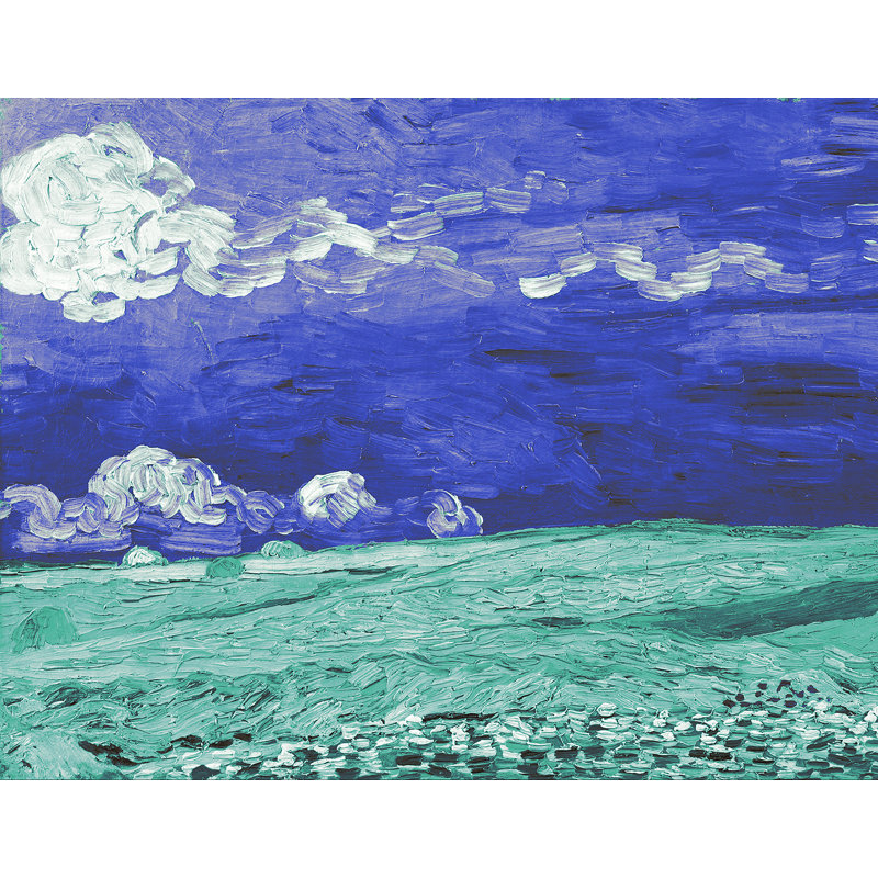 Décalcomanie murale amovible sous thunderclouds wheatfield de van gogh, H 36 po x l 48 po, Bleu / Vert