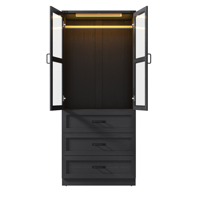 Armoire-penderie à porte en verre Farmhouse, 2 Doors, Noir