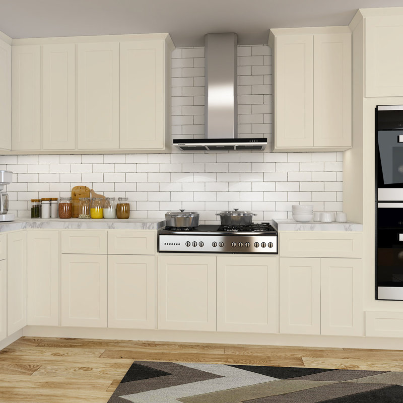 Armoire de cuisine de 27 po x 24 po x 34,5 po en blanc antique, facile à assembler, grande capacité avec 1 porte et tablettes réglables, fermeture en douceur pour le silence, contreplaqué prêt à assembler, grande fermeture silencieuse,