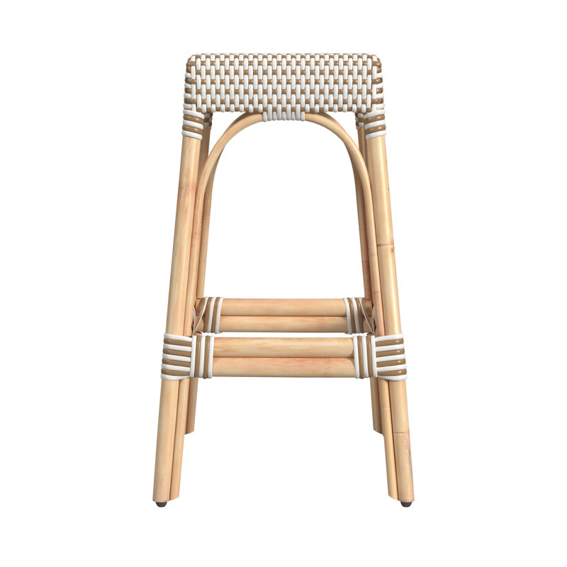 Robias Rattan Bar & Counter Stool, White/Tan Dot / Natural Rattan Frame, Bar Stool (30" Seat Height)