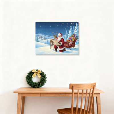 «Santa Reindeer Snowscape», art mural sur toile