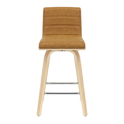 Werth 35.5 In. H Swivel Counter Height Camel Square Back Wood Bar Stool With Faux Leather Seat