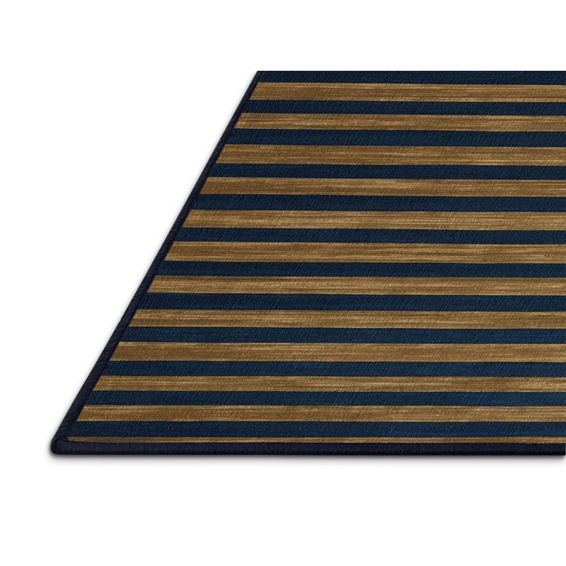 Machine Washable Horizontal Stripes Gray Area Rug, Square 3'