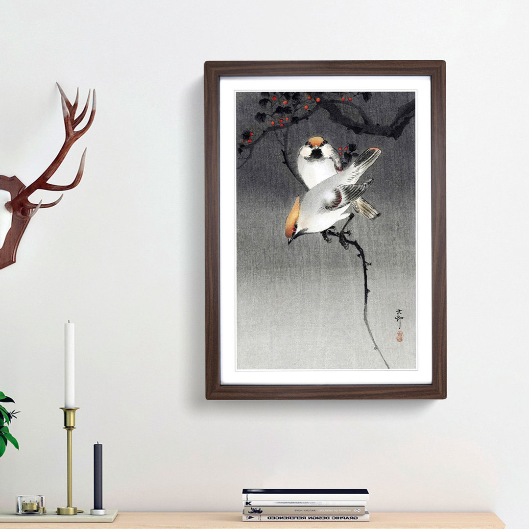Bohemian Waxwing Birds by Ohara Koson - Framed Print