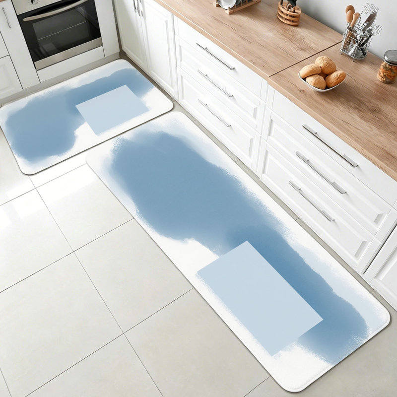 Ensemble de 2 tapis de cuisine à panneau de couleur unie aquarelle Smudge