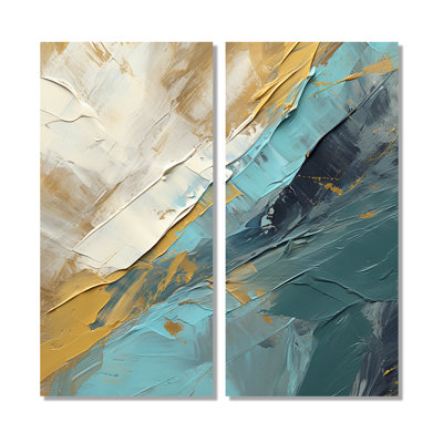 Sérénité coucher de soleil bleu sarcelle et blanc - décoration murale moderne