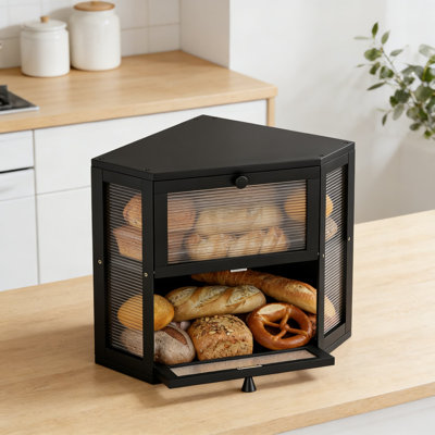 Boîte à pain de coin pour comptoir de cuisine, contenant de rangement en pain de bambou à double couche avec porte ondulée en acrylique, organisateur sous armoire pour un style campagnard