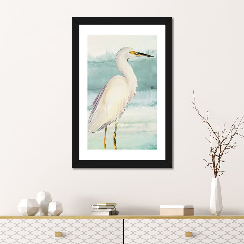 «Heron on Seaglass II» par Lanie Loreth - reproduction d'art, H 24 po x l 16 po x P 1 po, Papier doré, Blanc