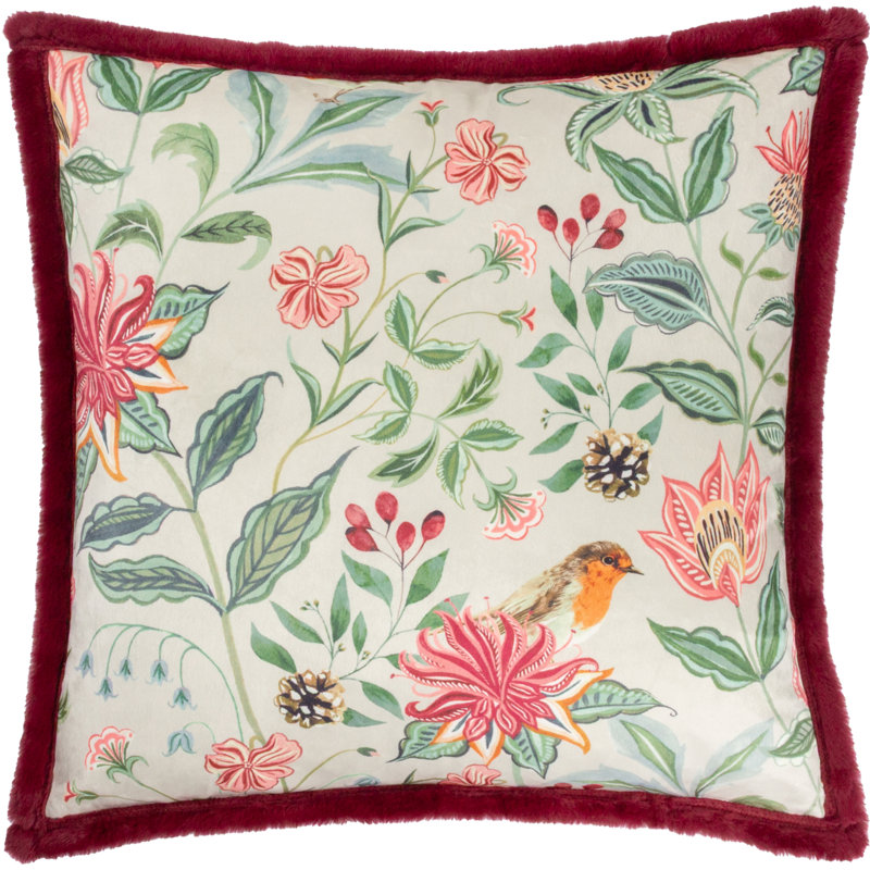 Floral Red Square Cushion, Pillow Cover Only - No Insert