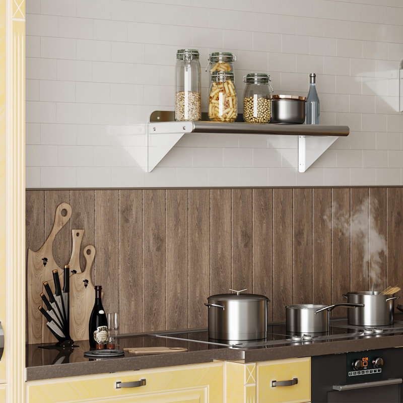 Stainless Steel Wall Mounted Shelving Unit, 30.48" H x 121.92" W x 30.48" D