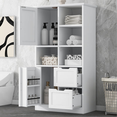 Bathroom Storage Cabinet With Doors And Drawers, Multiple Storage Space, Freestanding Style, Open Shelve, Adjustable Shelf