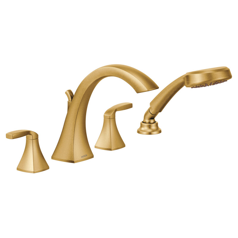 Voss Double Handle Deck Mounted Roman Tub Faucet Trim with Handshower, Brushed Gold