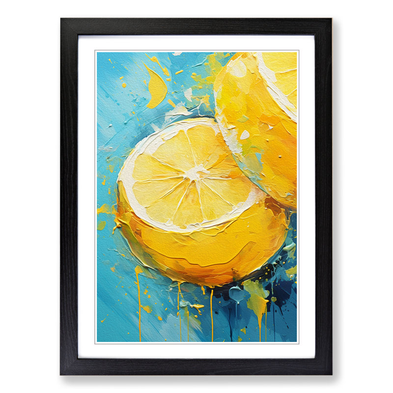 Lemon Fruit Gestural No.2 - Framed Print, Black, 46cm H x 34cm W x 2cm D