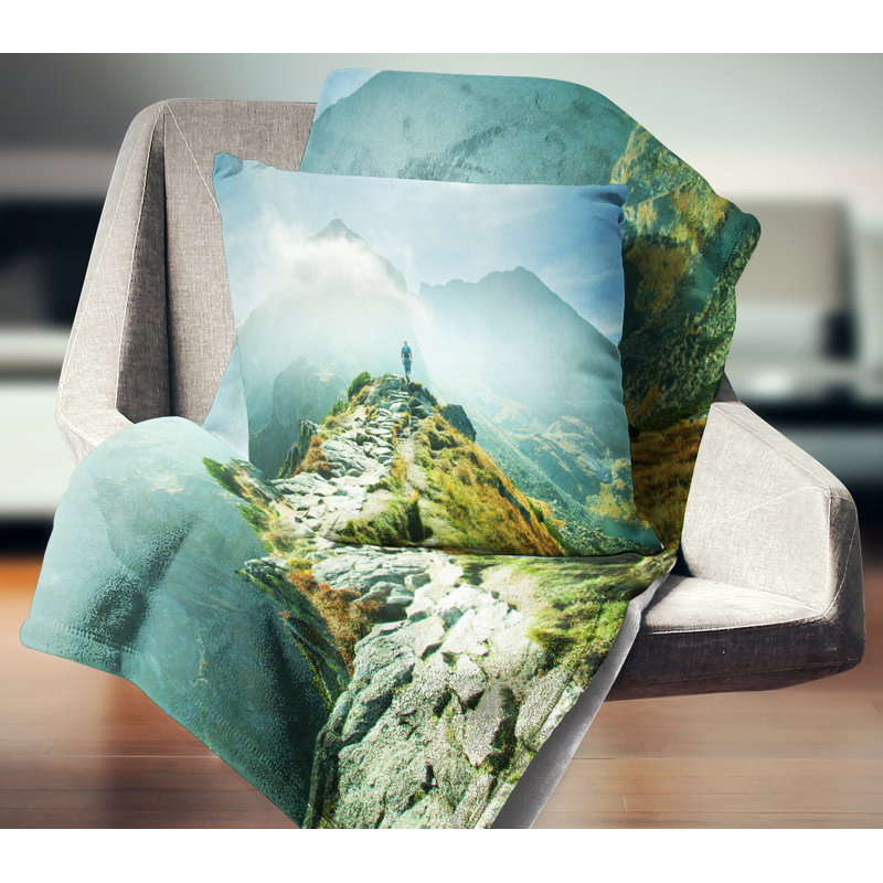 Coussin décoratif paysage de montagne, 16 po x 1 po, Carré