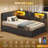 Twin Size Corner Bed With Hydraulic Storage,Twin Daybed With Bookcase And Charging Station,Lift Up Storage Bed Frame With Upholstered Headboard And Led Lights,Metal Platform Storage Bed,Black-1105424869-1095588268