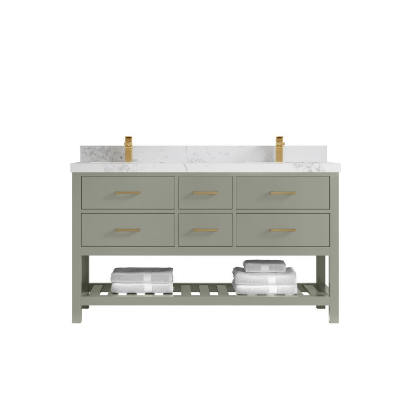 Parker 60 po X P 22 po Meuble-lavabo double D, Calacatta Nuvo