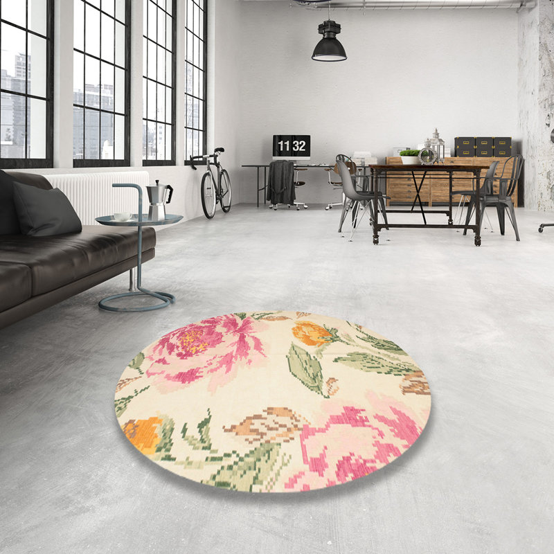 Tapis jaune/orange/rouge contemporaine, Rond 3 pi