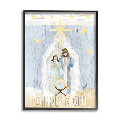 Sainte nuit, crèche de Noël, étoiles jaunes, ferme surdimensionnée rustique surdimensionnée, estampe numérique, art texturé par Andi Metz