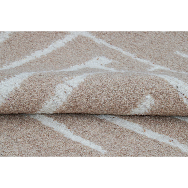 Tapis en laine noué à la main en blanc / brun, Rectangle 8 pi x 10 pi