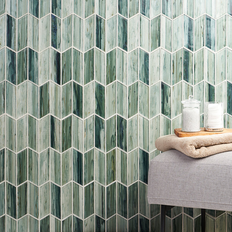 Tara Chevron 11.73 in. x 11.74 in. Molten Glass Mosaic Wall Tile (0.96 Sq. Ft. / Sheet), Green