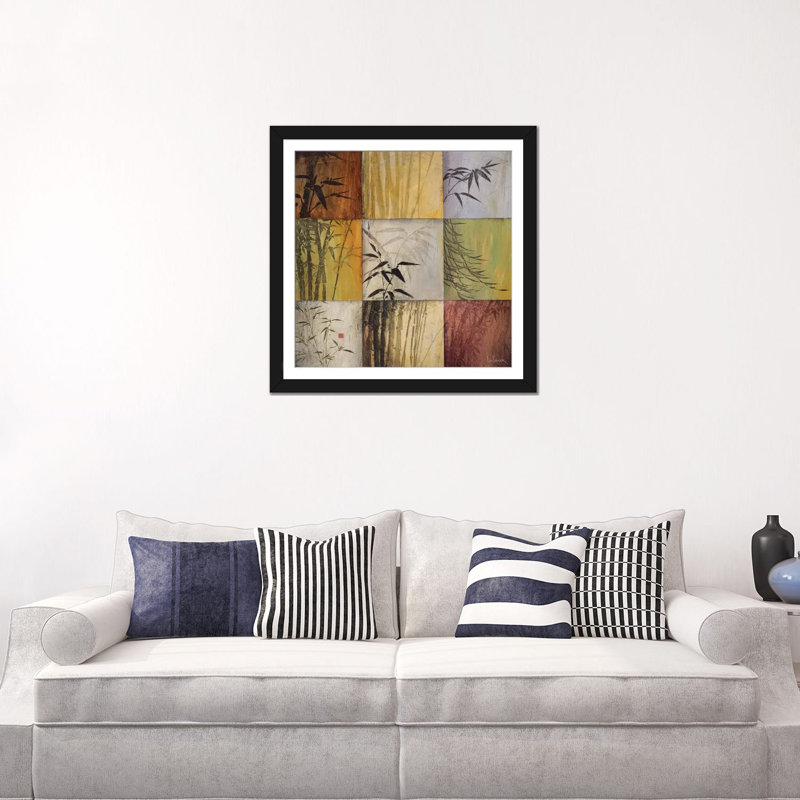 « bambou neuf patch ii », reproduction d’art sur toile tendue, H 24 po x l 24 po x P 1 po, Papier d'art encadré noir, Blanc