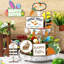 Kaimalu 12 pièces de plateau de Pâques à niveaux décoratifs en bois de carotte avec des œufs, des œufs, des panneaux de joyeuses Pâques pour la maison de campagne, décorations de cuisine rustique