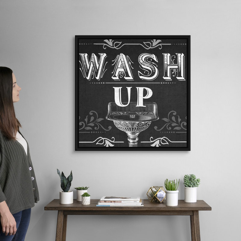 «Chalkboard Bath Signs III», reproduction d'impression sur toile, H 31,7 po x l 31,7 po x P 1,75 po, Cadre flottant noir