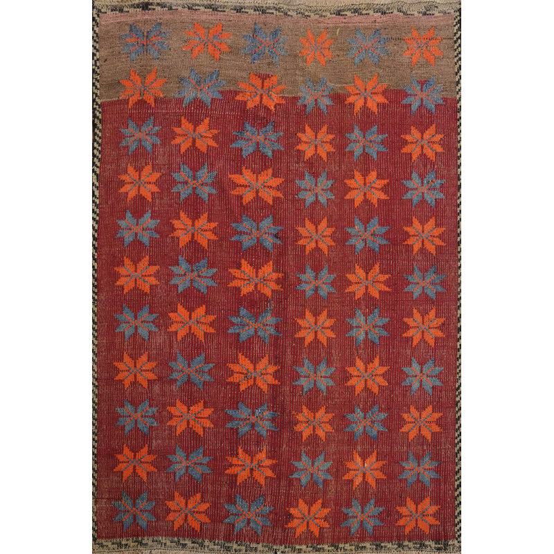 Tapis en laine à motif géométrique Kilim 5 x 7