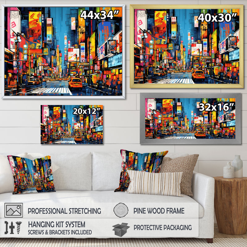 Art coloré de la ville colorée de Popart II, Cadre flottant doré, 24" H x 32" W
