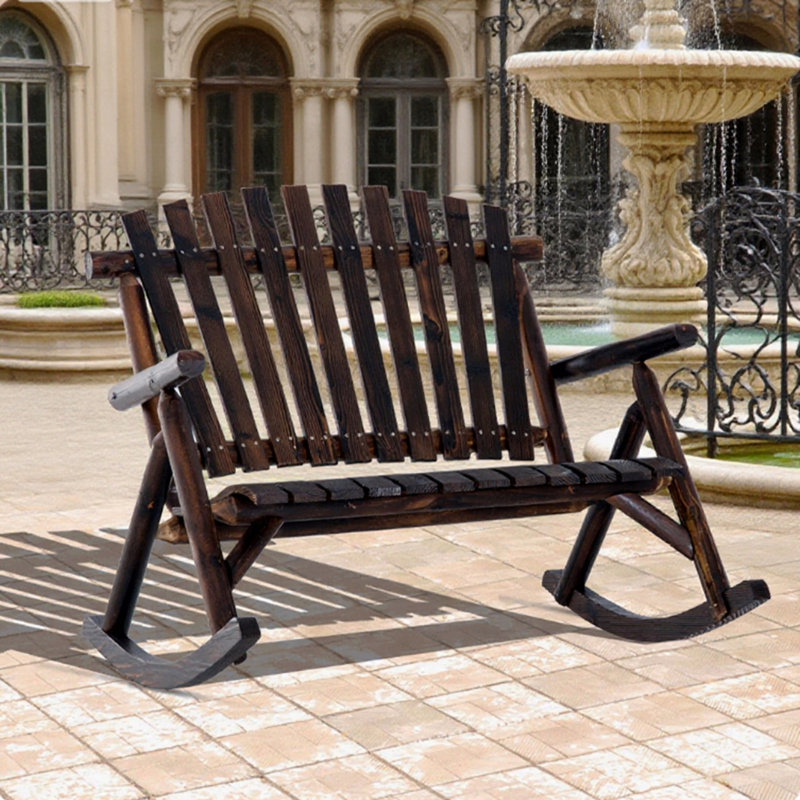 Outdoor Wooden Rocking Chair, Double-Person Rustic Adirondack Rocker