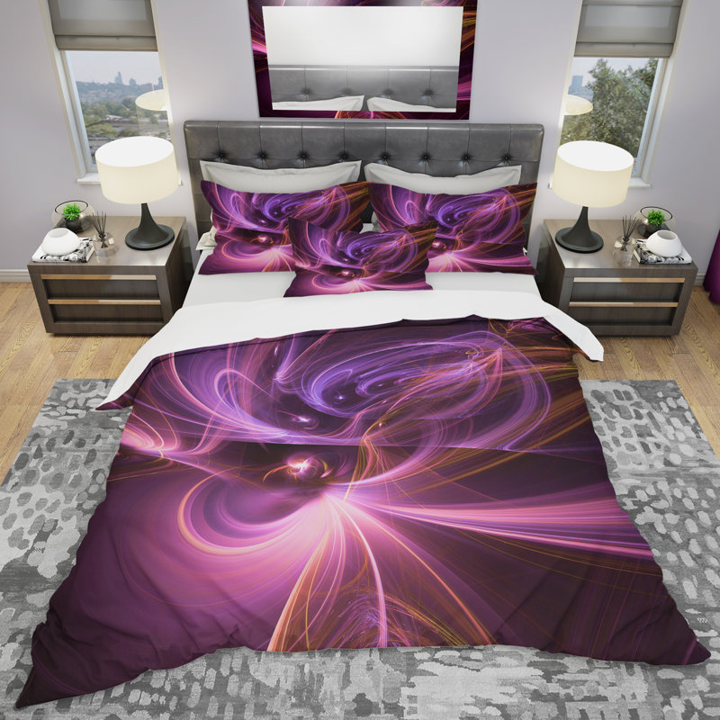 Ensemble de housse de couette fractal light art, Housse de couette très grand + 2 taies décoratives