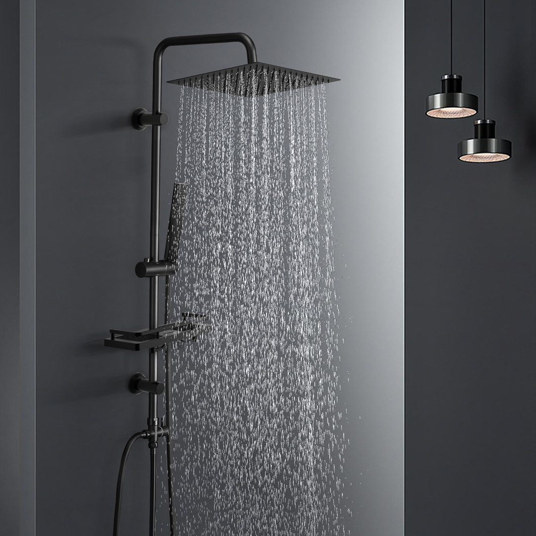 Belfry Bathroom Regendusche Duschsystem Mit Ablage Schwarz 20X20Cm