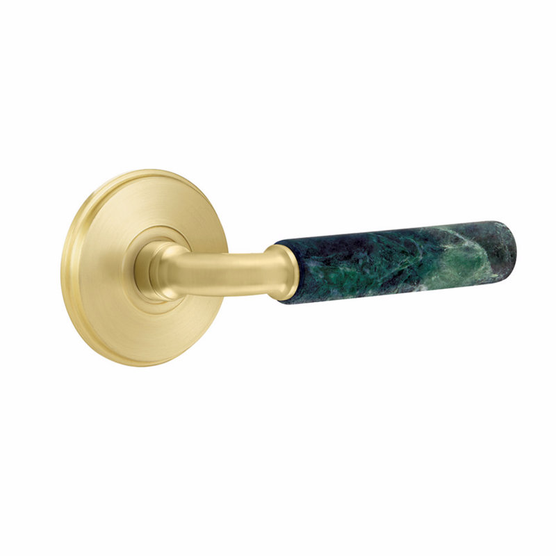 Emtek Select Privacy Leverset, Watford Rosette, R-Bar Stem, CF, Satin Brass/Green Marble Handle