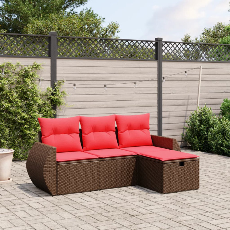 Ensemble de canapé de patio avec coussins 4 pièces Ebern Designs, Rouge, Brun