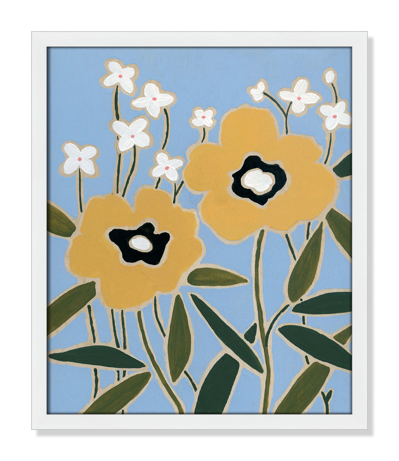 Maura "Woodblock Floral II" Print, 19" H x 16" W x 1.25" D, Satin White Framed