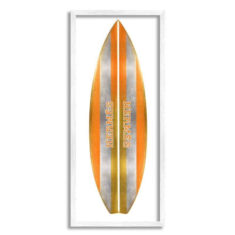 «Orange Glam Stripes Chic Designer Surfboard» par Madeline Blake - impression, L 13 po x H 13 po
