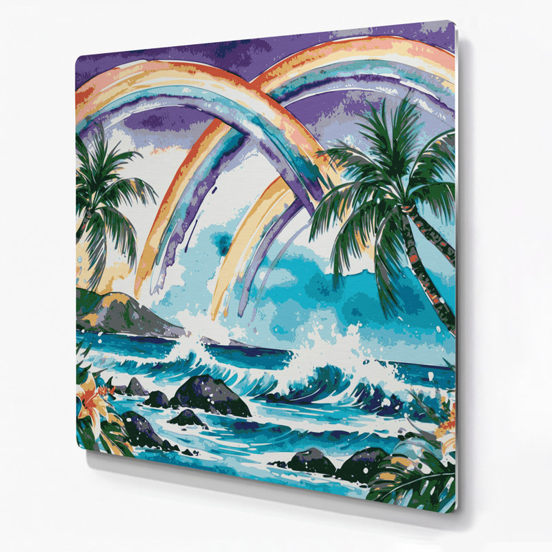 Art mural hawaïen arc-en-ciel gris en métal, H 12 po x l 12 po